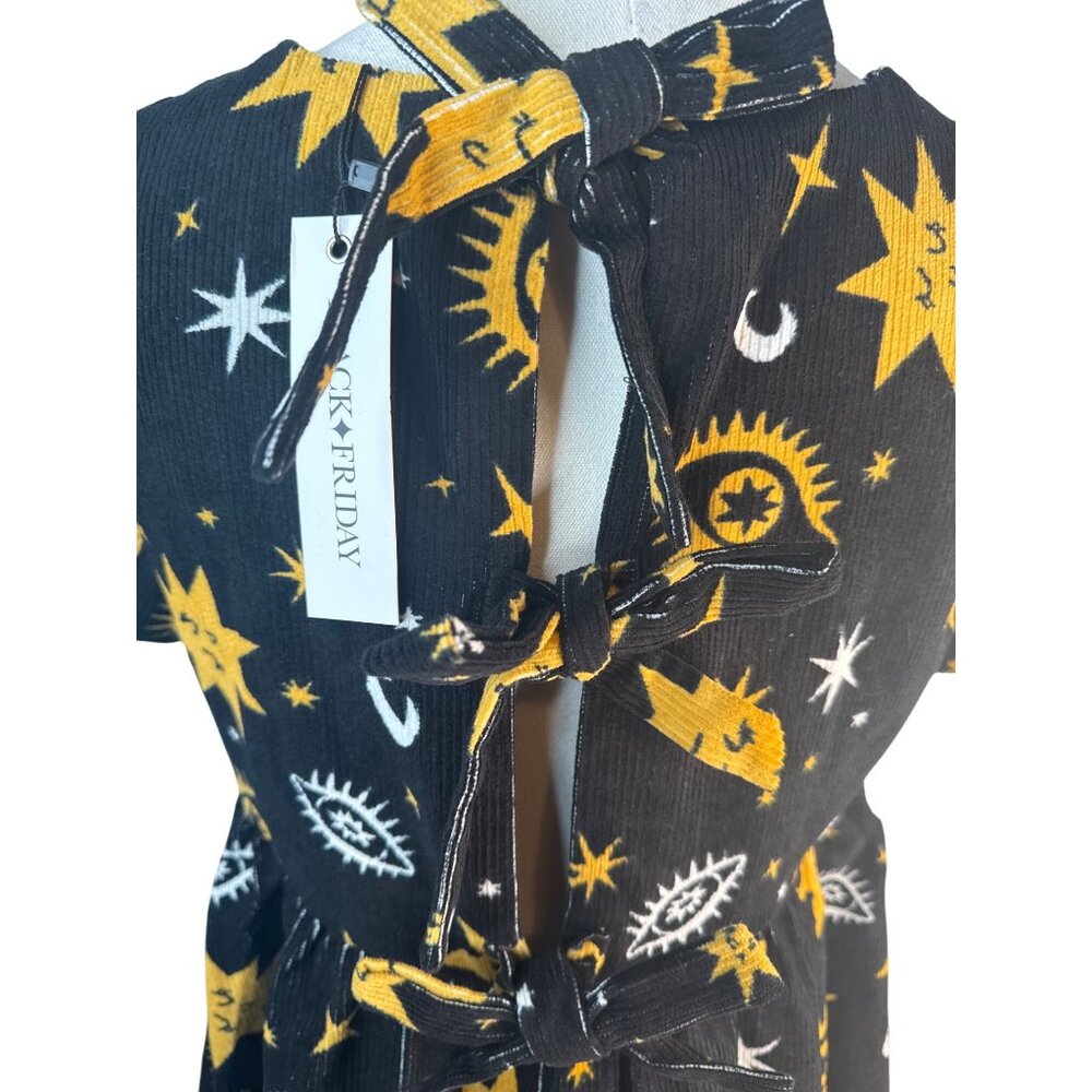 Black Friday Size 6 Cosmic Print Mini Black Gold White Corduroy Dress NWT - Picture 16 of 16